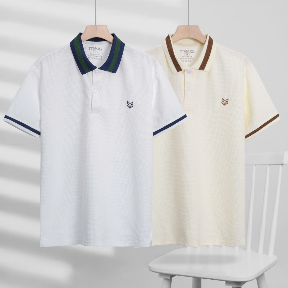 Áo Polo TTMAXX Waffle Logo Thêu Tỉ Mỉ M.T , Bo Phối Hiệu ứng Nổi . Polo TTMAXX luôn Xẻ Lai ÁO