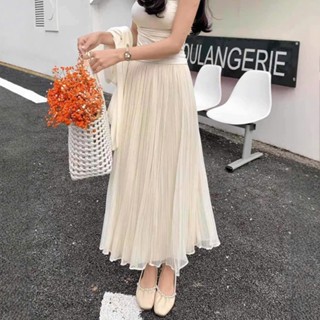  Chân váy xếp ly chân váy dài  lưng chun có lót HÀNG QC màu trắng đen kem hồng phong cách Hàn Quốc đi biển đi tiệc RUBY 