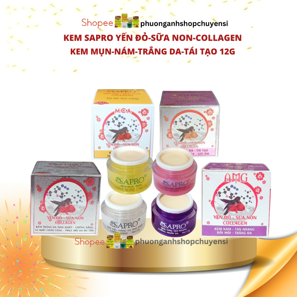 Kem sapro yến đỏ sữa non collagen mụn nám trắng da 12g