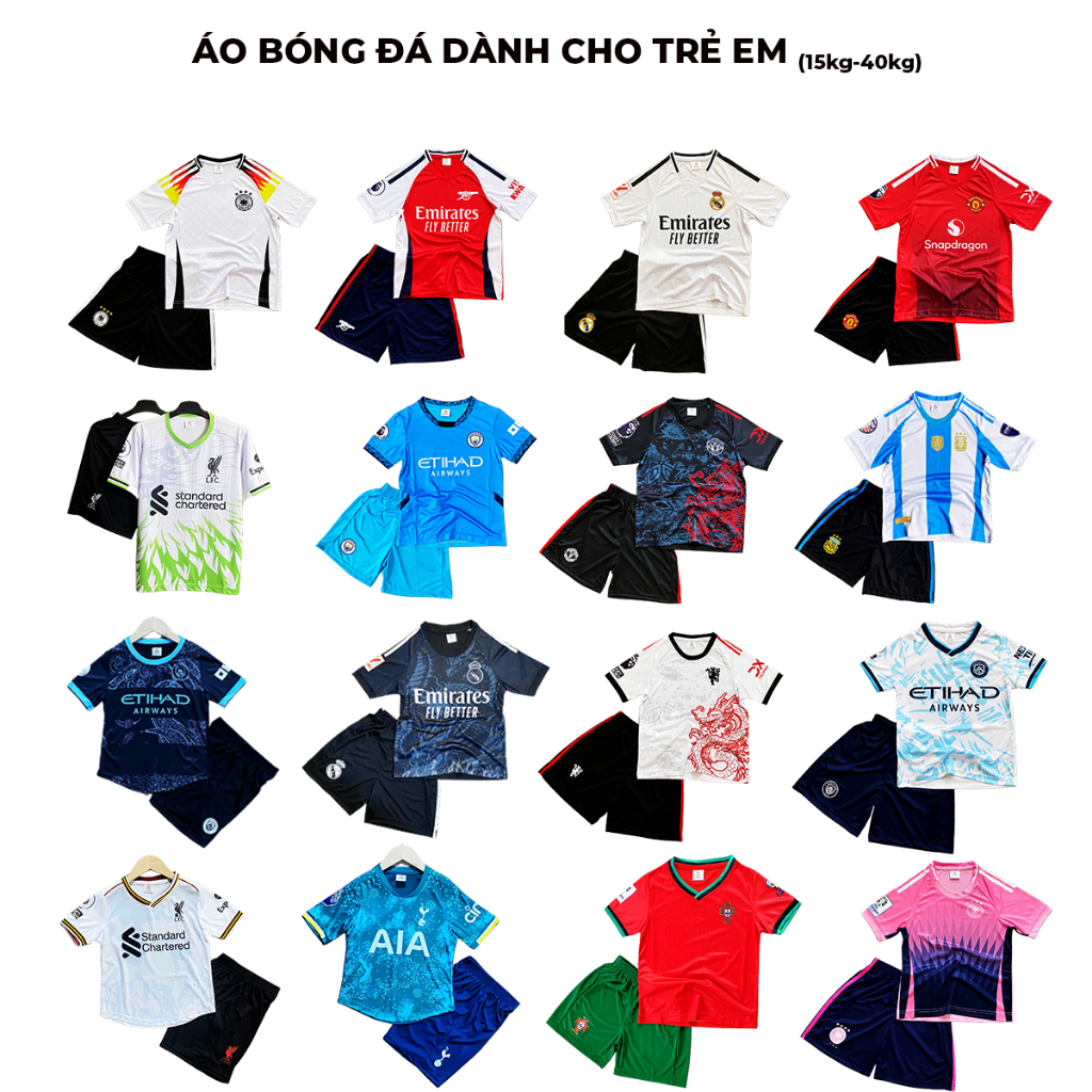 Bộ quần áo đá bóng cho trẻ em, đồ đá banh cho bé vải thun lạnh cao cấp mát mẻ cho mùa hè co giãn tho