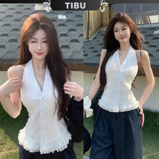 Áo Sơ Mi Cổ Yếm Xếp Viền Ren Nhún Bèo TIBU Áo Kiểu Nữ Xẻ Cổ V Phối Bèo Ulzzang Tiểu Thư Đi Chơi Biển A421