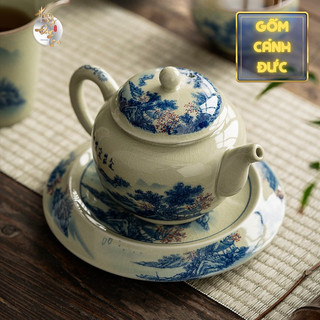 Bộ Ấm Uống Trà Kèm Khay Giang Sơn Cảnh Đức Trấn HOÀNG ĐAN TEA 250ml Uống Pha Trà Đạo Quà Tặng Cao Cấp