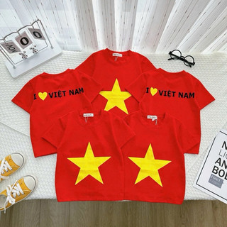   MUA 3 TẶNG 1  Mẫu áo cờ đỏ sao vàng ba-mẹ-bé  chất liệu thun lỗ  XS-2XL  Thun lạnh  80-150 ...tặng 1 mũ lưỡi trai bé 