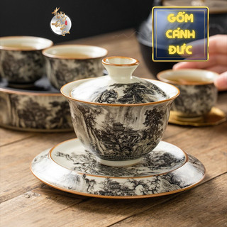  Bộ Chén Khải Uống Trà Thuỷ Mặc Cảnh Đức Trấn HOÀNG ĐAN TEA 164ml Chén Chủ Uống Pha Trà Đạo Quà Tặng Cao Cấp 