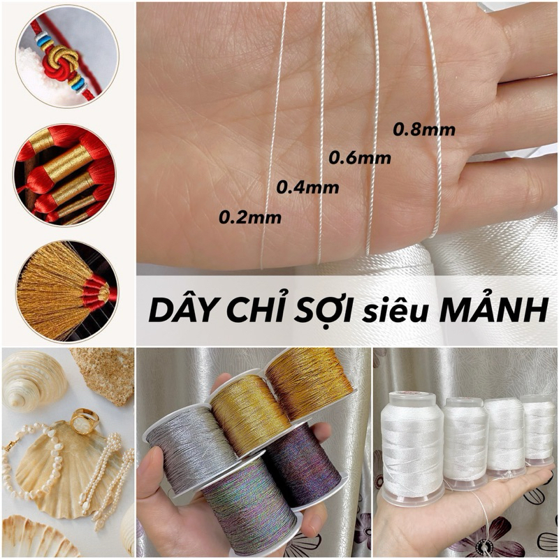 [CHIẾT 3 MÉT] Dây chỉ tơ sợi siêu mảnh chuyên xỏ hạt lỗ xỏ rất nhỏ-thắt vòng/ dây đeo Handmade DIY