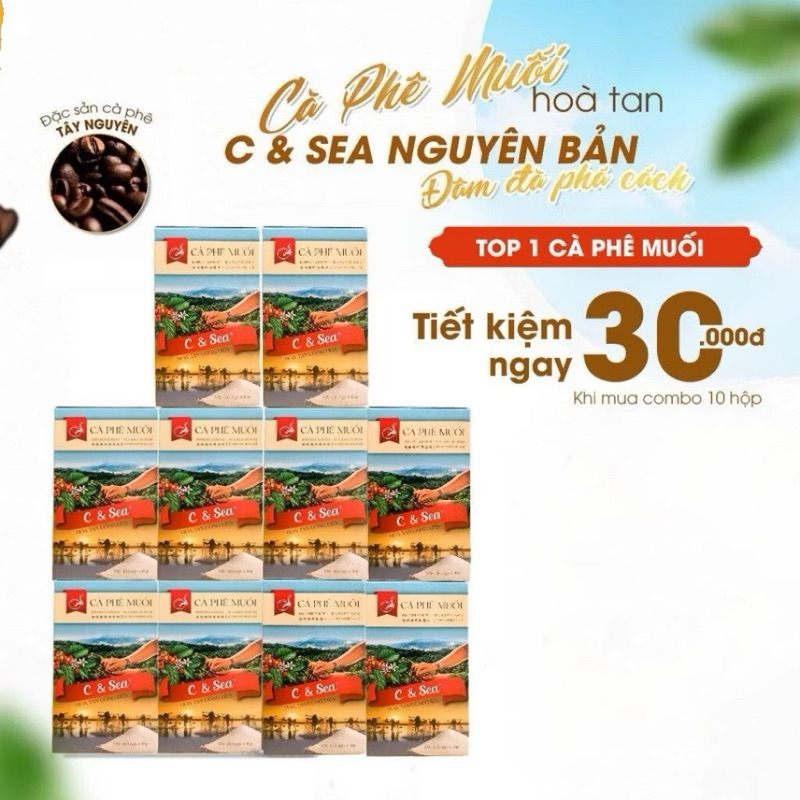 Combo sỉ 10 hộp Cafe Muối Hòa Tan Cà Phê Muối Chuẩn Vị C&Sea - Combo sỉ 5 hộp Cafe Muối Tiện Lợi Thơ