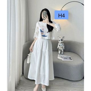 Set Váy Nữ, Đầm Nữ Trung Niên, Set Áo Tay Lỡ, Chân Váy Dáng Dài-XƯỞNG MAY TẬN GỐC