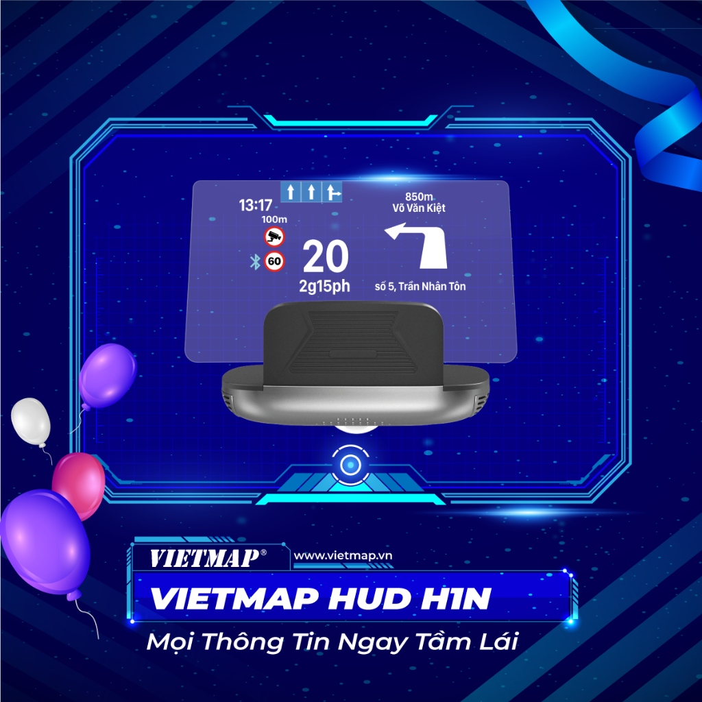 VIETMAP HUD H1N (Free VIETMAP LIVE Vĩnh Viễn ) , Bảo hành 12 tháng , HUD hiển thị kính lái