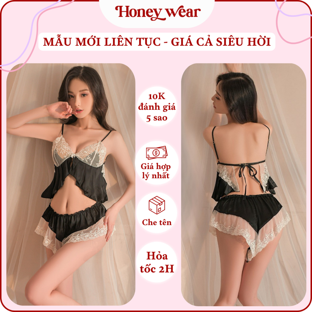 [FORM NGỦ GỢI CẢM] Bộ Đồ Ngủ Nữ 2 Dây Nữ Tính Honey Wear Đồ Ngủ Gợi Cảm , Phối Ren Cổ V Phối ren B43