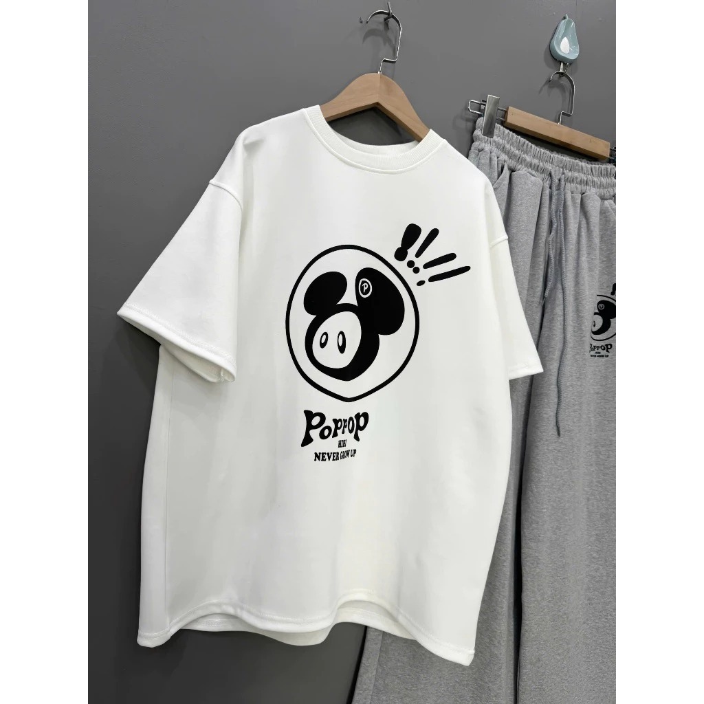 Sét đồ nam nữ Unisex ,bộ đồ ngắn tay áo thun form rộng in hoạ tiết Poppop kèm quần ống rộng chất cotton thoáng mát | BigBuy360 - bigbuy360.vn