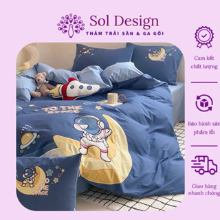 (có ảnh thật) Bộ Chăn Ga Gối Cotton Linen Hoạ Tiết Thêu Hoạt Hình (tặng kèm gối bông hoạt hình) - Hàng Nhập Khẩu