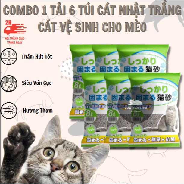   COMBO 1 Tải 6 Túi  Cát Vệ Sinh Cho Mèo Cát Nhật Trắng Siêu Khử Mùi Vón Cục Công Nghệ Mới Dễ Sử Dụng An Toàn Cho Mèo 