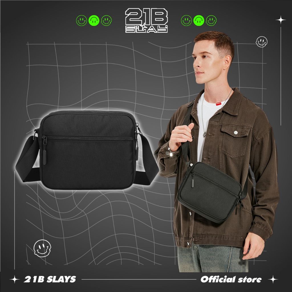 Túi đeo chéo nam nữ đen to nhiều ngăn chứa vải Oxford cao cấp chống nước đựng vừa ipad mini tiện lợi đi chơi đi làm