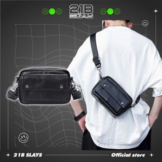 Túi đeo chéo nam unisex màu đen da pu cao cấp bền đẹp chống nước OUMU nhiều ngăn form túi messenger basic thời trang