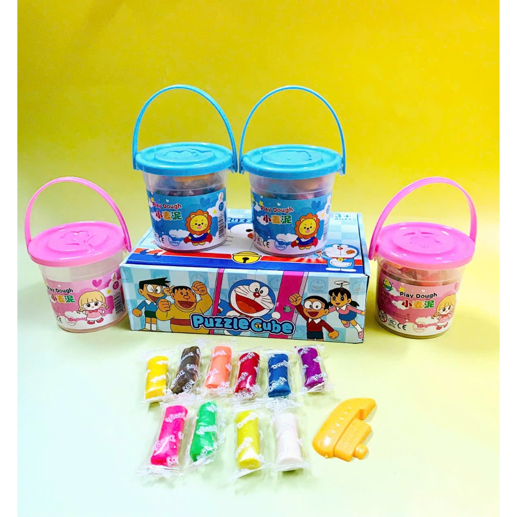 Combo 2 xô Đất Nặn Xô 10 Màu Kèm Khuôn In Hình Sẵn,Đất nặn an toàn cho bé không dính da tay.