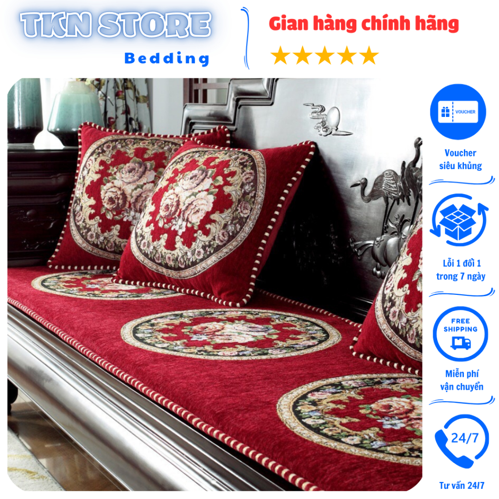  Thảm trải ghế gỗ tây âu TKN Store Thảm trải ghế gỗ phòng khách cao cấp sang trọng êm ái,Bộ gồm 1 thảm dài và 2 thảm đơn 