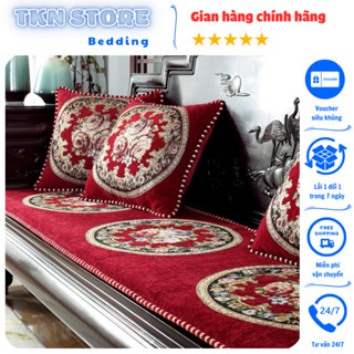 Thảm trải ghế gỗ tây âu TKN Store, Thảm trải ghế gỗ phòng khách cao cấp sang trọng êm ái,Bộ gồm 1 thảm dài và 2 thảm đơn