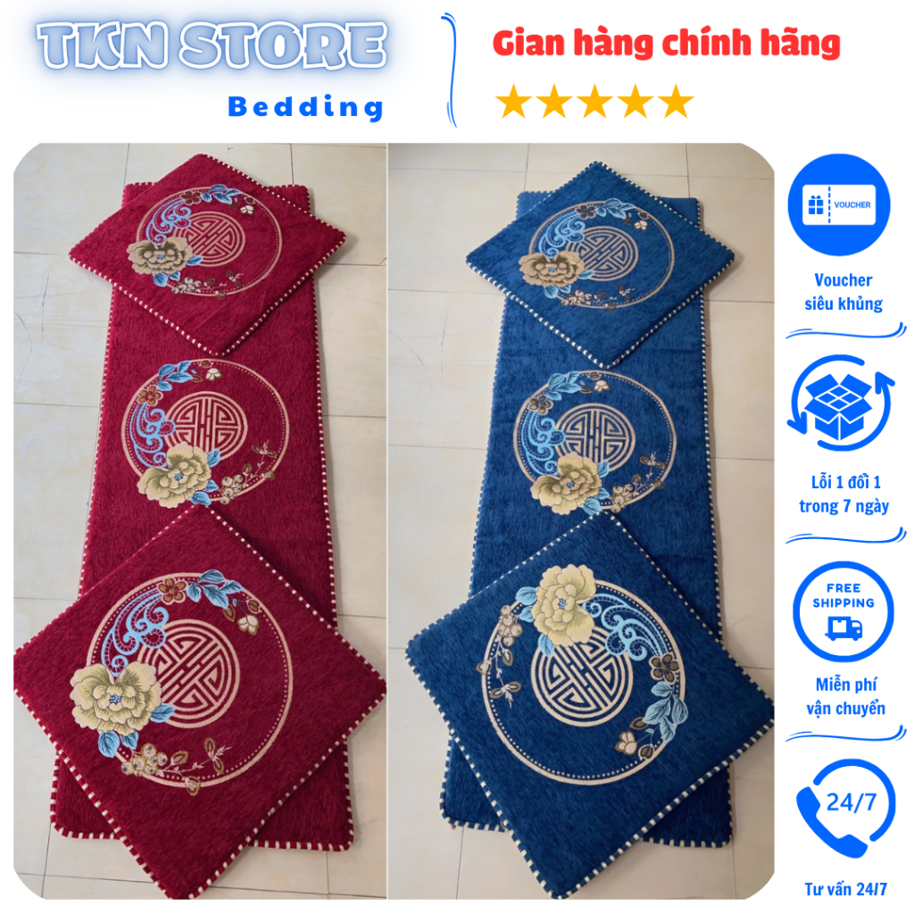  Bộ 3 thảm trải ghế gỗ cao cấp sang trọng chất liệu nỉ nhung êm ái Đệm ghế sofa trang trí phòng khách nhiều kích thước 