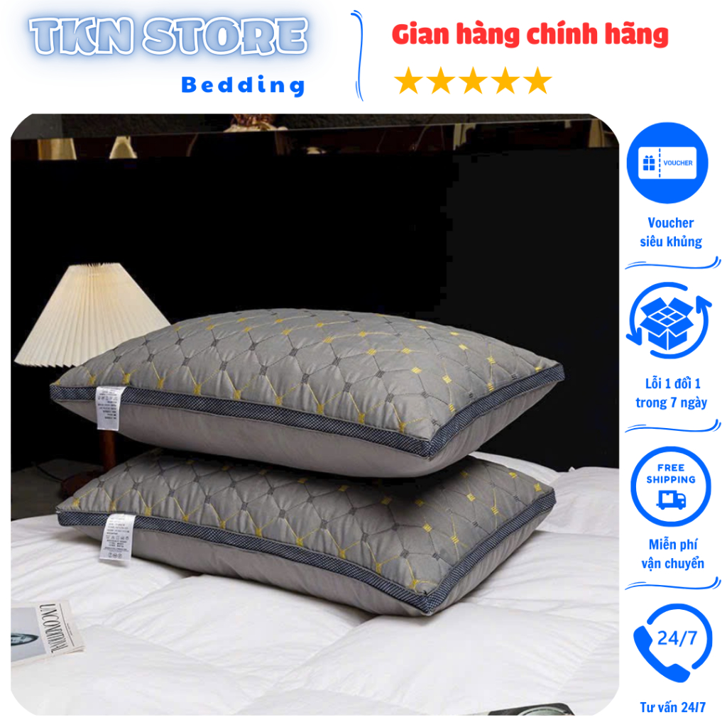 Ruột gối đầu trần trám chuyên dùng khách sạn, Ruột gối nằm bông trắng kháng khuẩn kích thước 50x70cm