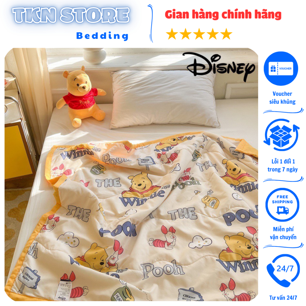 Chăn cotton đũi Disney cho bé đi học, Mền hè em bé chất liệu đũi cotton kích thước 1m1x1m5 thoáng mát mềm mại