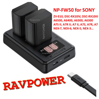 Bộ pin, Sạc RAVPower NP-FW50 cho Sony A6400, A6000, A6300, A7, A7R, A7S...