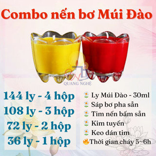 Combo tự làm nến bơ cúng Phật 144/108/72/36 ly Múi Đào/Hoa Mai