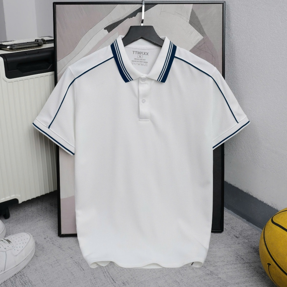 Ao Thun polo TTMAXX Waffle Viền, bo dệt Viền Mới , Basic nhẹ nhàng, Xẻ Lai áo polo