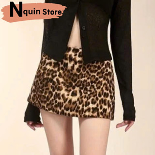Chân váy nữ dáng ngắn da beo cạp trễ Nquin Store, Chân váy chữ A cạp trễ họa tiết báo phong cách sexy cá tính