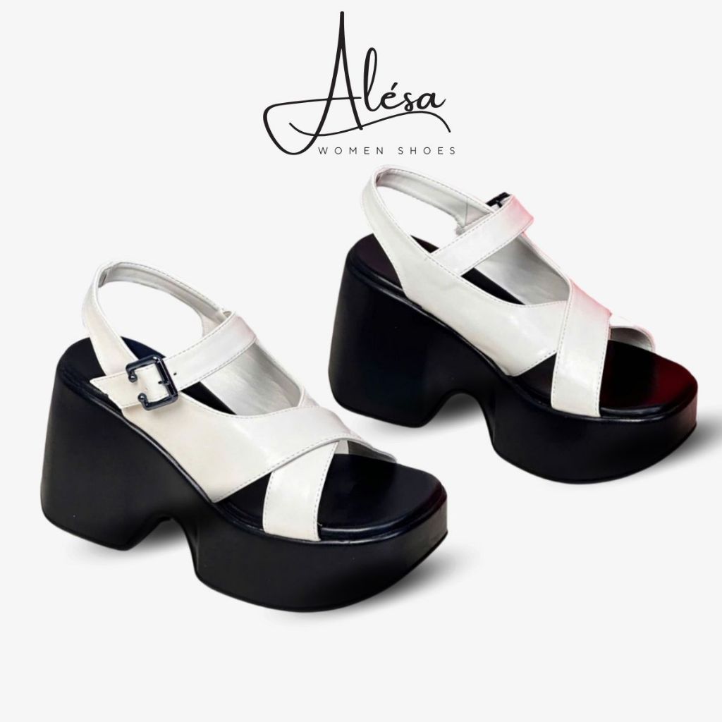 Giày Sandal nữ cao gót 10cm kiểu đế xuồng hở mũi quai dán cao cấp -  Alésa