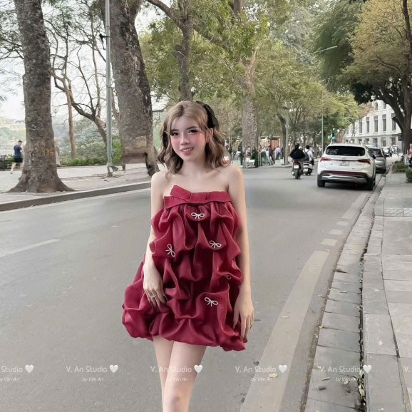 đầm babydoll,đầm cup ngực nơ tầng kèm tang nơ đá siêu xinh H501(z6)