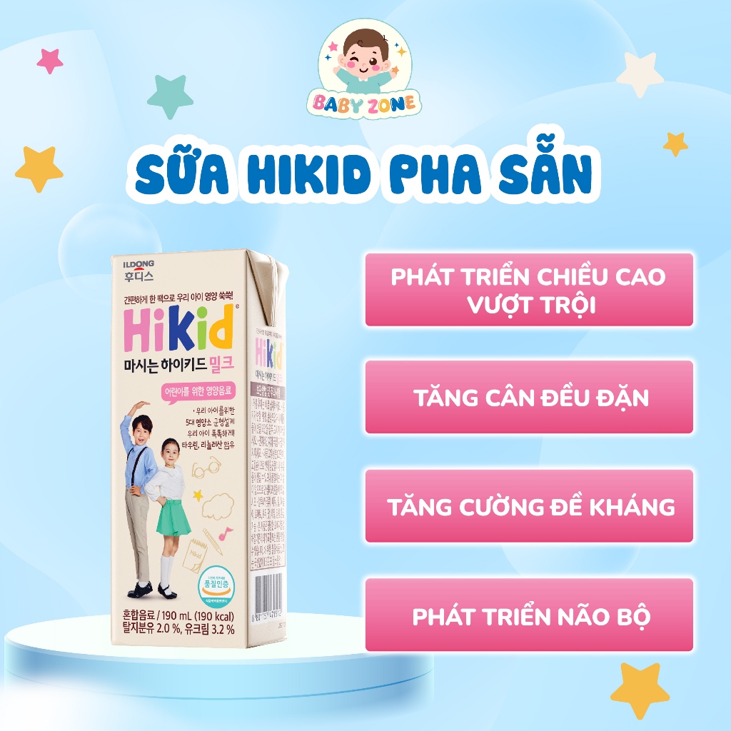Sữa Tăng Cao Cho Bé HiKid Hộp Pha Sẵn - Sữa Tăng Chiều Cao Cho Bé Xuất Xứ Hàn Quốc - Sữa Dinh Dưỡng Tăng Cân Cho Bé