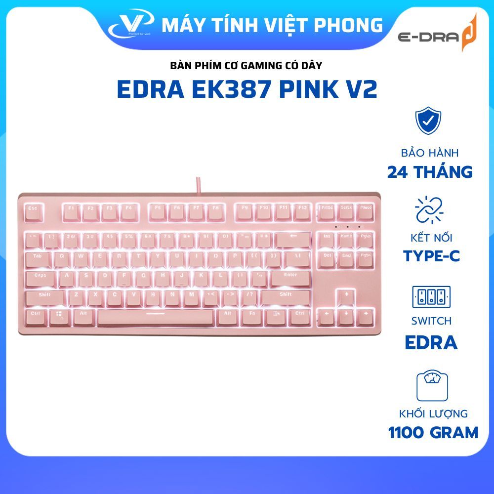 BÀN PHÍM CƠ GAMING CÓ DÂY EDRA EK387 DREAM PINK V2 CHÍNH HÃNG