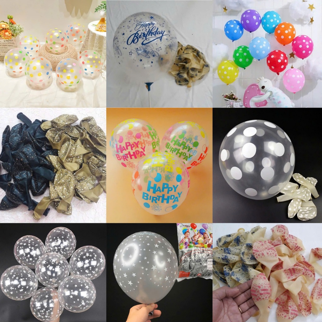 Bong Bóng Trong Suốt In Happy Birthday, Bong Bóng Chấm Bi, Bóng Trong In Sao, Bóng Trong In Chấm Bi,