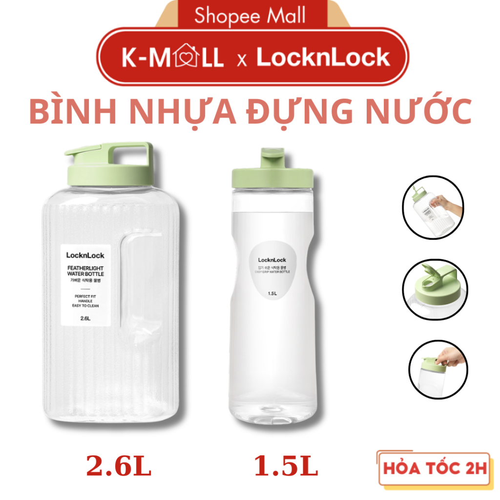 Bình Nước Nhựa LocknLock Bottle HAP739 2.6L HAP814 1.5L, Màu Xanh Lá, Mẫu Độc Quyền - K-MALL | BigBuy360 - bigbuy360.vn