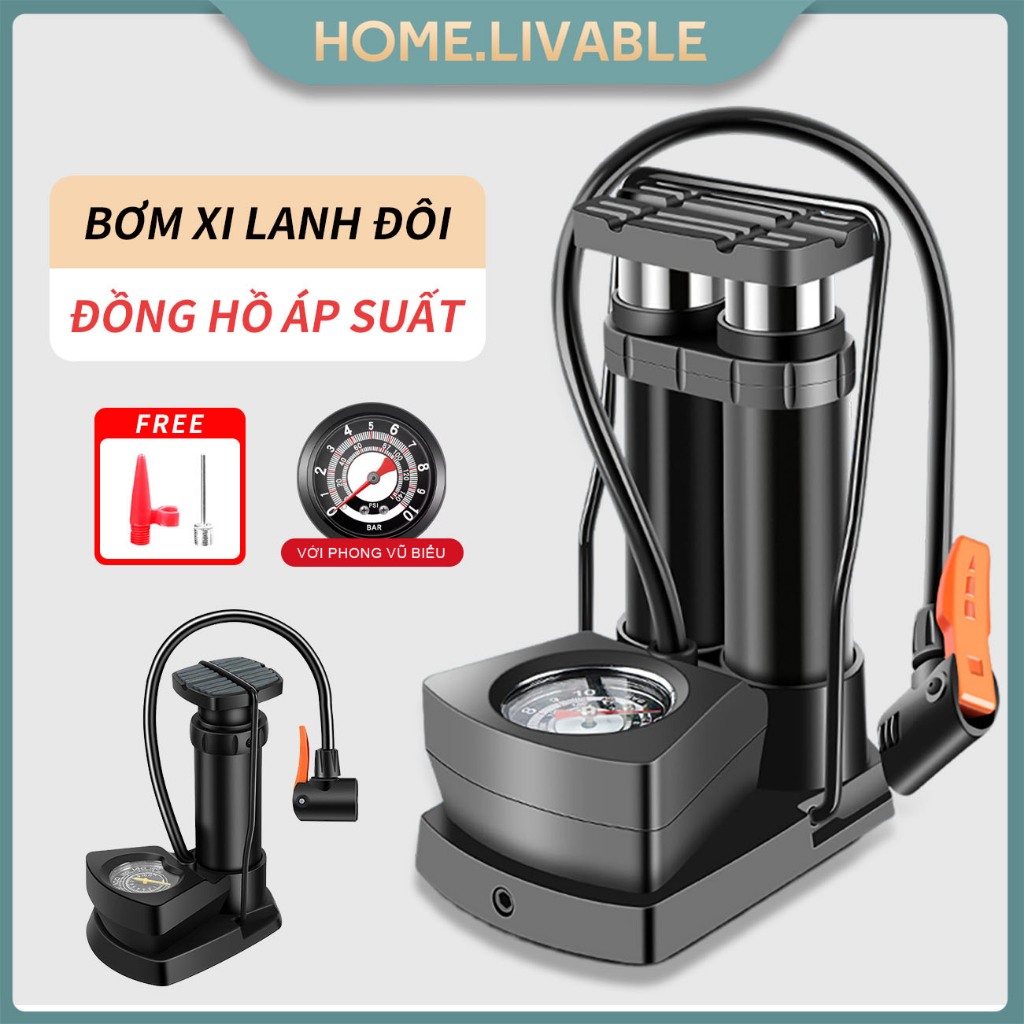 Bơm xe máy xe đạp nhỏ gọn đầu van đa năng đầu van Pháp Mỹ công suất lên tới 140PSI Paceline