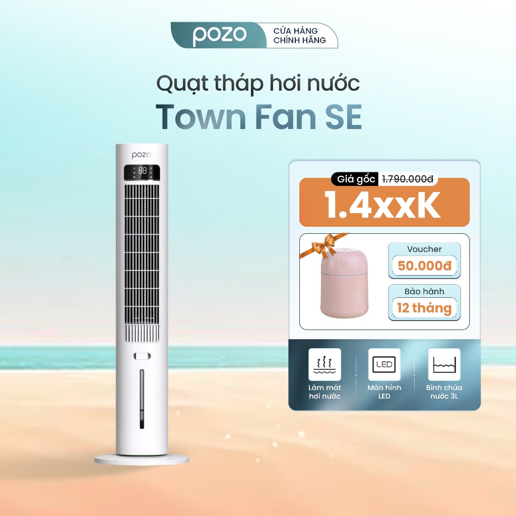 ( BH 12 tháng ) Quạt tháp hơi nước TOWER FAN SE, điều hòa không khí, màn hình LED cảm ứng, công suất