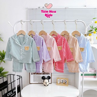[Bé 9-32kg] Bộ Dài tay Pijama thêu gấu vải Kate mềm mịn ít nhăn Minky Mom cho bé trai bé gái mặc ngủ, đi học