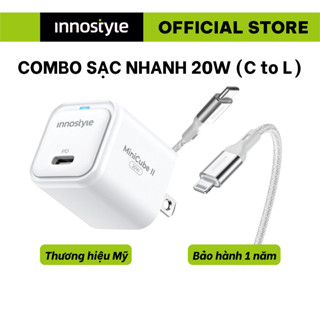 Bộ củ cáp sạc USB-C to L 20w Innostyle cho iPhone 14 series trở về trước, sạc nhanh an toàn, nhỏ gọn