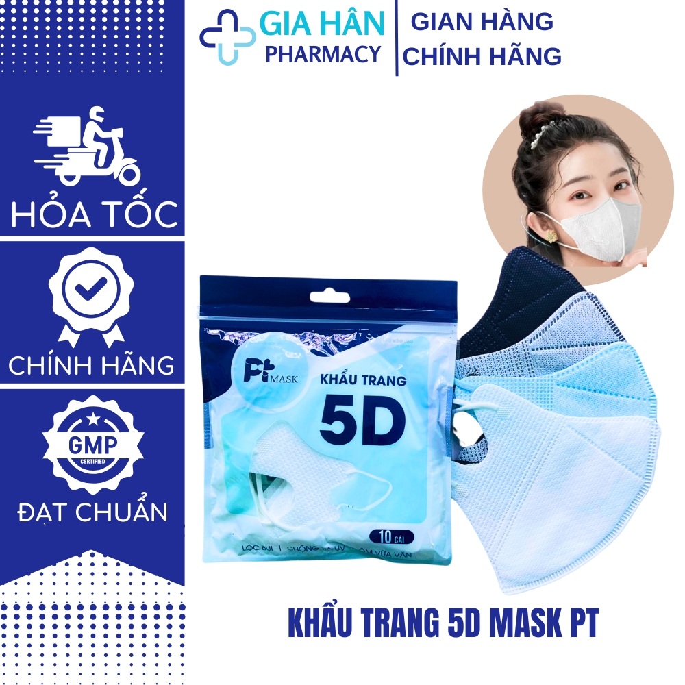 Khẩu trang 5D Mask PT mask Phương Tuyến 3 lớp kháng khuẩn hàng chính hãng công ty thùng 100 cái