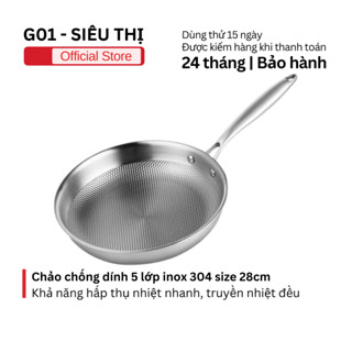 Chảo chống dính 5 lớp inox 304 size 28cm cao cấp G01 sâu lòng vân đá an toàn tiện dụng