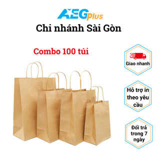 Combo 100 Túi Giấy Kraft Nhật Có Quai Cao Cấp Màu Nâu, Nhiều Kích Thước Dùng Đựng Quà Tặng, Thực Phẩm - Có thể in logo