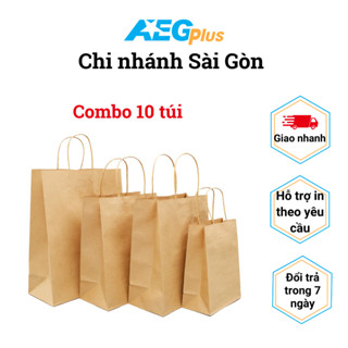 Combo 10 Túi Giấy Kraft Nhật Có Quai Cao Cấp Màu Nâu, Nhiều Kích Thước Dùng Đựng Quà Tặng, Thực Phẩm - Có thể in logo