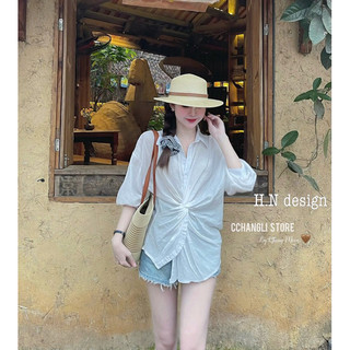 Áo Sơmi Đũi Xoắn Eo Hot Hit