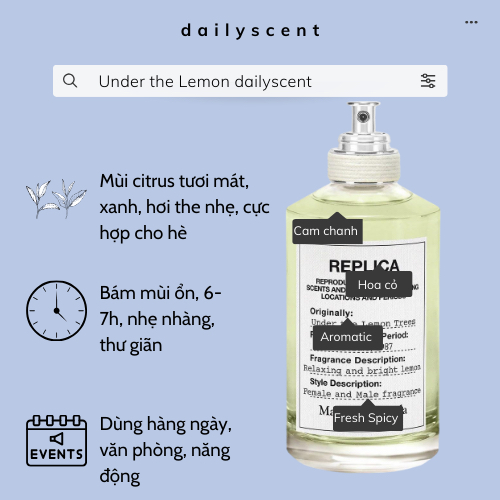 Under Lemon Tree EDT 100ml| Nước hoa Unisex| Nước hoa mùi cam chanh| Nước hoa mùa hè| dailyscent