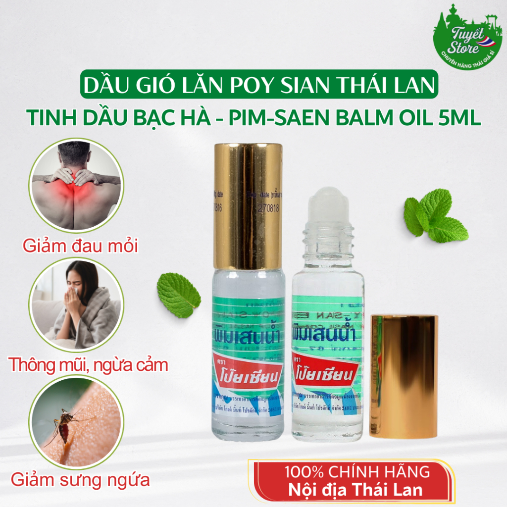  Dầu lăn núi Poy Sian Thái Lan 5ml Dầu gió lăn thảo dược - tinh dầu bạc hà nội địa Thái Lan 