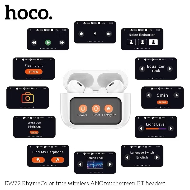 Tai nghe bluetooth Hoco EW72, khử ồn có mic đàm thoại, màn hình cảm ứng điều khiển
