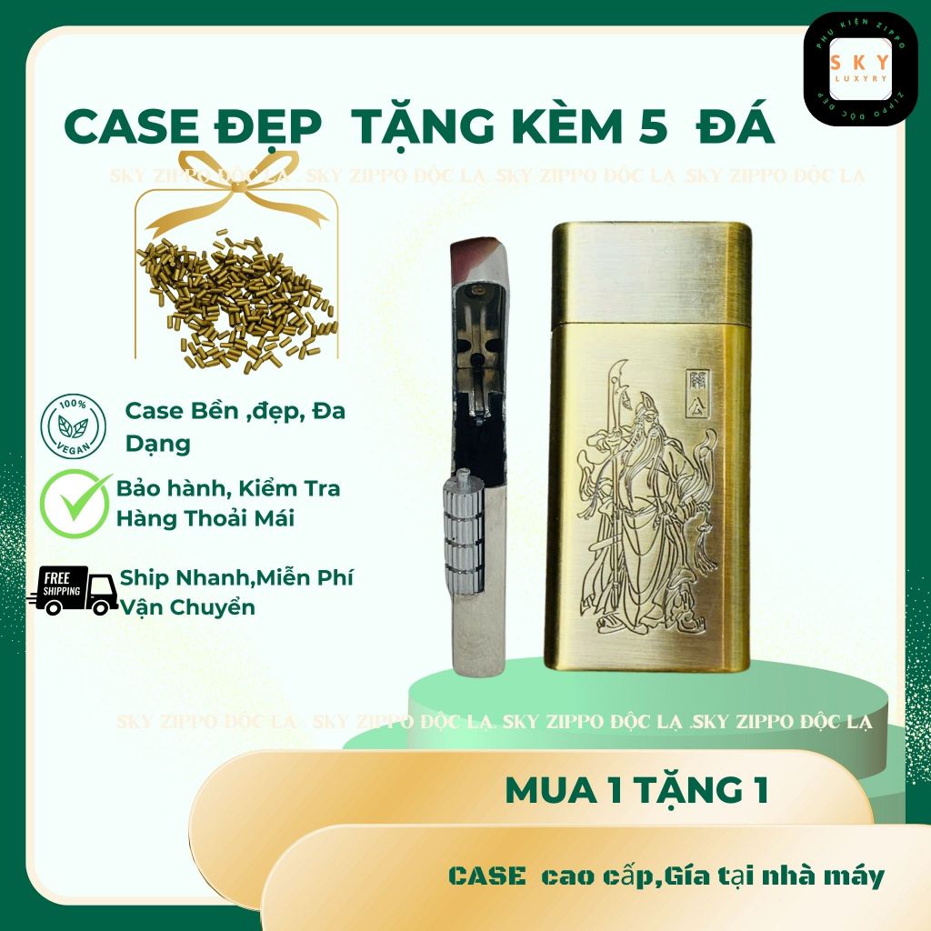 Case Dupont độc lạ, SLIM Quan Công vỏ đồng ,tặng 5 đá zippo (DPSLQC) Không Bao Gồm Nhiên Liệu