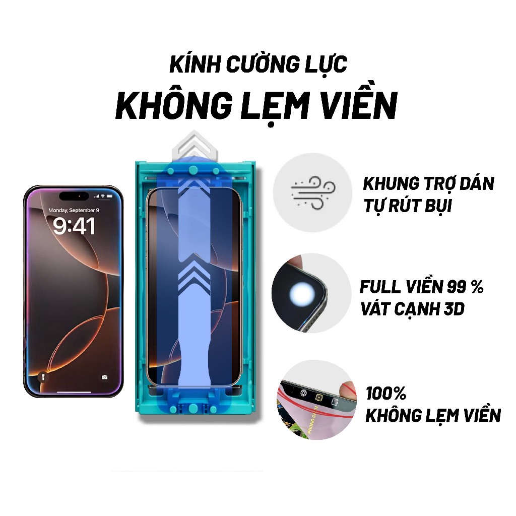 Kính cường lực iphone không lẹm viền FUKI 4.0 fk01 tự dán full màn tràn viền cho Ip 17 promax 16 pro