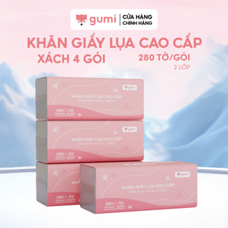 Xách 4 gói giấy rút lụa cao cấp GUMI, Khăn giấy lụa mềm mịn đảm bảo an toàn cho da.