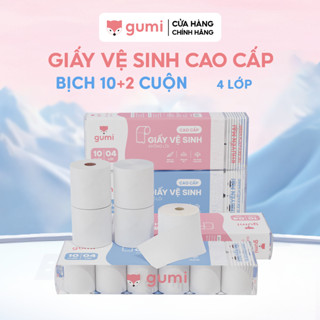 (Tặng kèm 2 cuộn) Set 10 cuộn giấy vệ sinh Gumi cao cấp bịch 4 lớp dày dặn, mềm mịn.
